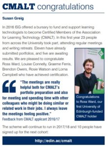 A screen shot of an article congratulating our first CMALT holder, follow the link to read this in the PDF